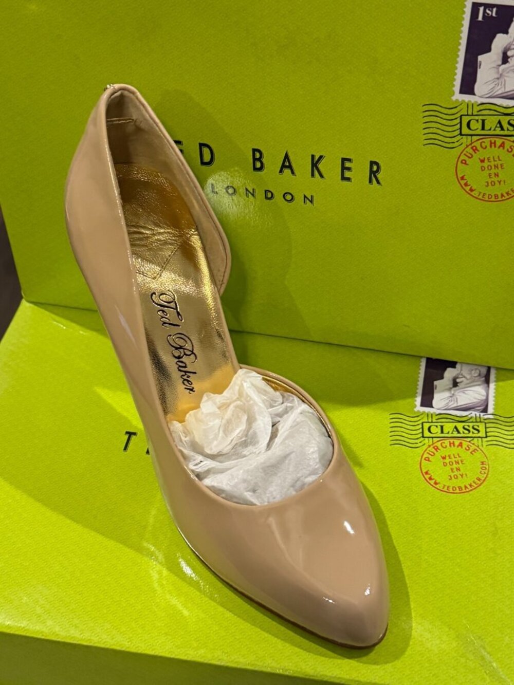 Ted Baker Saidaa Rose Nude Patent Almond Toe Court Pumps Size 7.5